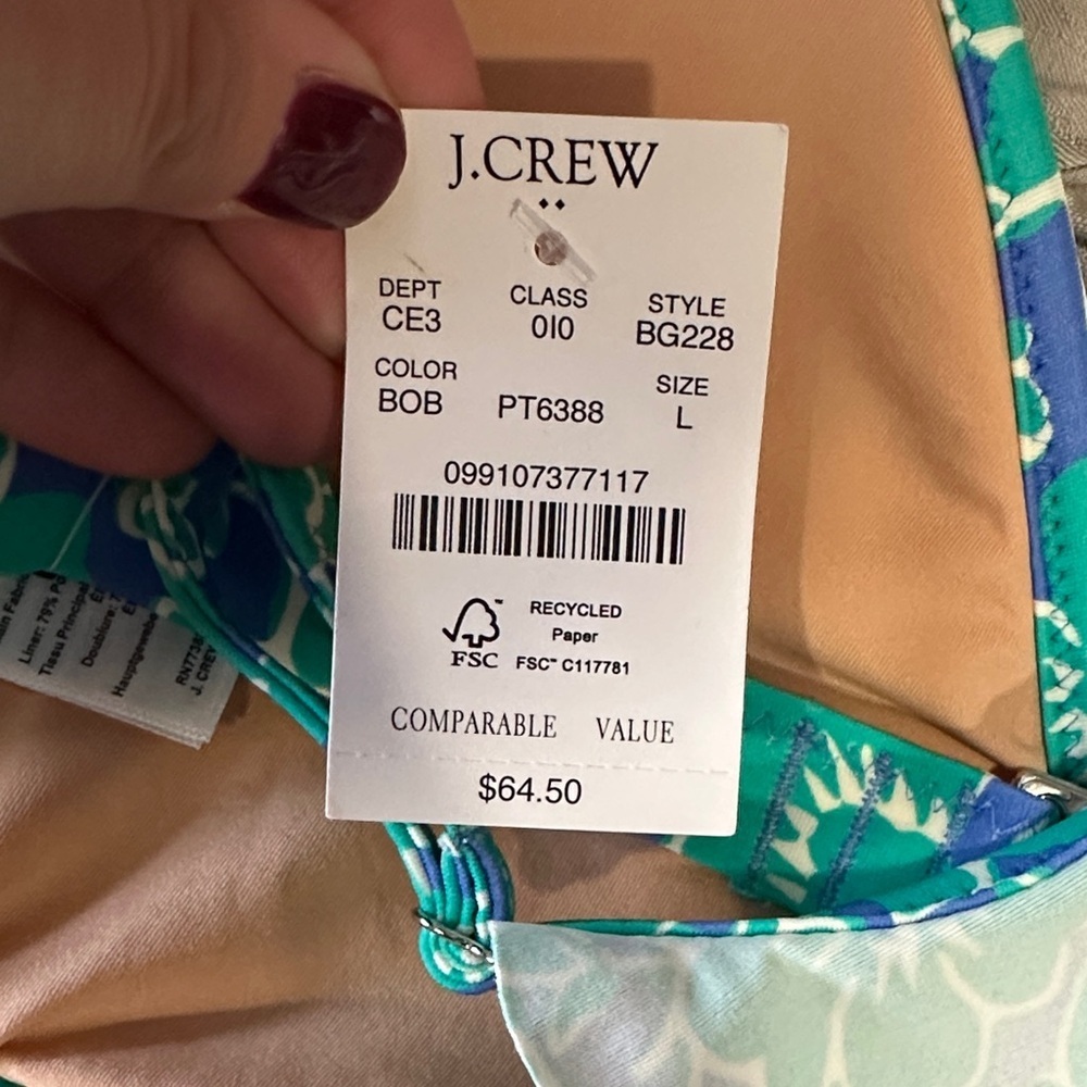 *J. CREW* Blue x Green Floral Ruffle Bikini Top NWT Size Large - Picture 11 of 11